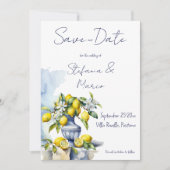 Amalfi Italiaanse blauwe vaas met citroenen Save The Date (Voorkant)