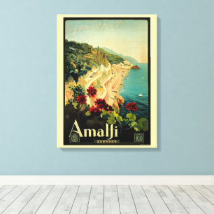 Amalfi Italiaanse kust, Oude Reisposter Italië Canvas Afdruk