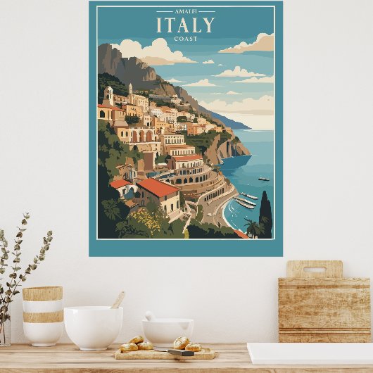 Amalfi Italiaanse kust Poster (Keuken)