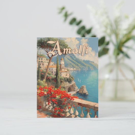 Amalfi Italiaanse kust Vintage Reizen Briefkaart (Staand voorkant)