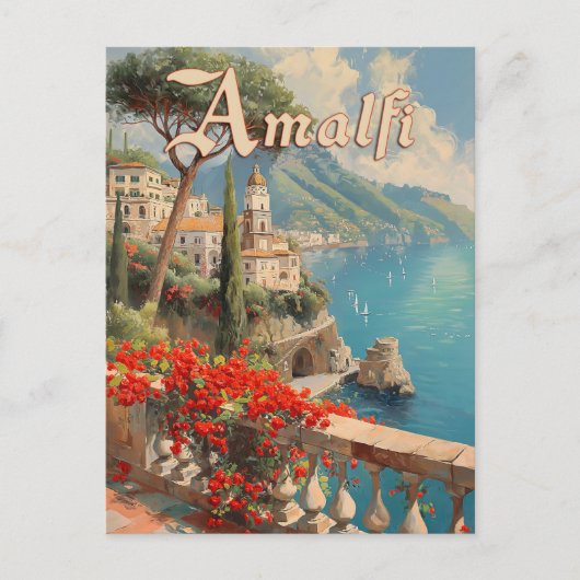 Amalfi Italiaanse kust Vintage Reizen Briefkaart (Voorkant)