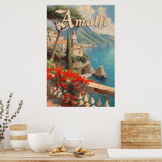 Amalfi Italiaanse kust Vintage Reizen Poster (Keuken)