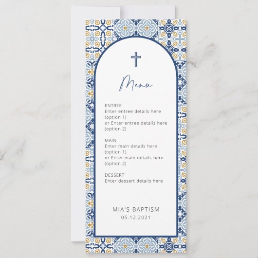 Amalfi Italiaanse Tile Summer Baptism-menukaart Kaart (Voorkant)