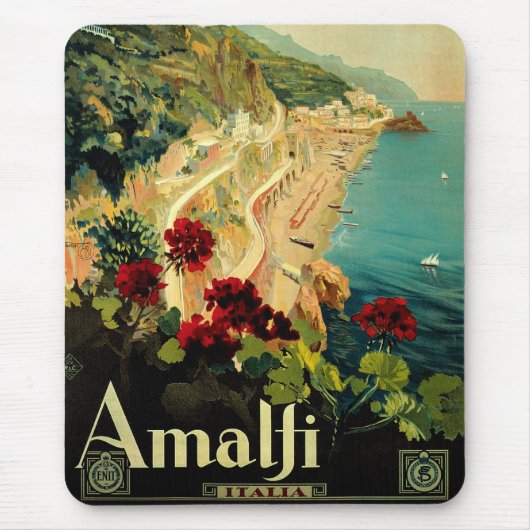 Amalfi Italian Coast, Vintage Travel Poster Italië Muismat (Voorkant)