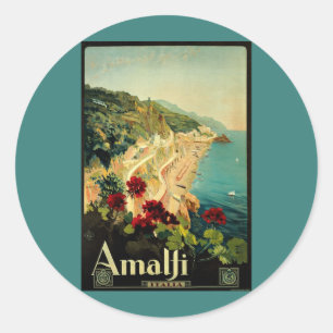 Amalfi Italian Coast, Vintage Travel Poster Italië Ronde Sticker