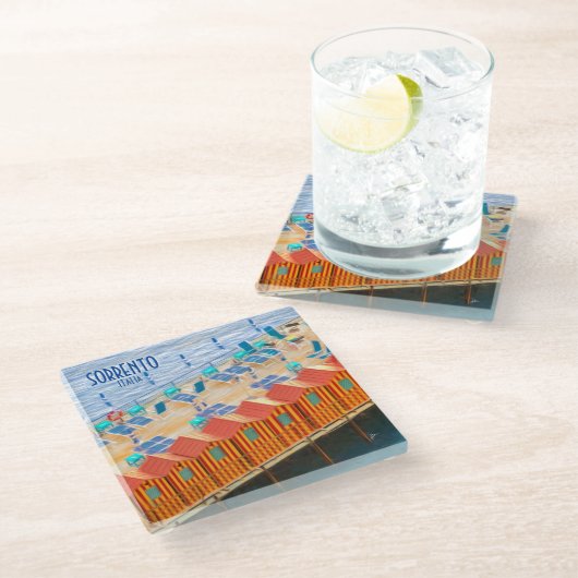 Amalfi Italië Beach Cabanas Vintage Travel Glazen Onderzetter (Schuin)