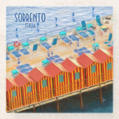 Amalfi Italië Beach Cabanas Vintage Travel Glazen Onderzetter (Voorkant)