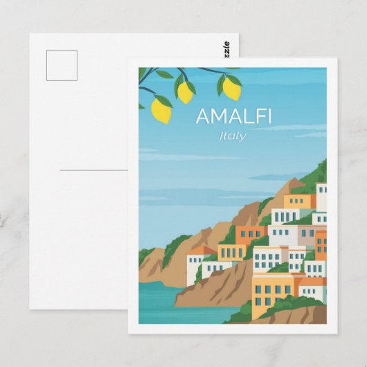 Amalfi Italië Beroemde Reisplaats Illustratie Briefkaart (Voorkant / Achterkant)