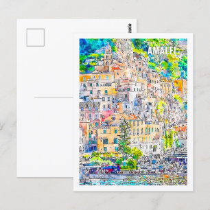 Amalfi Italië Beroemde Travel Waterverf Sketch Briefkaart