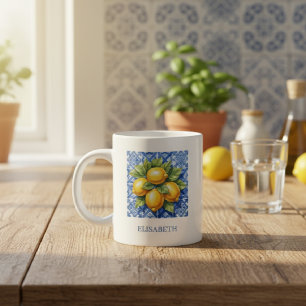 Amalfi Italië Citroen Blauwe Witte Tegel Persoonli Grote Koffiekop