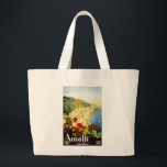 Amalfi, Italië Grote Tote Bag<br><div class="desc">Vintage reisreclame voor Amalfi Italië, met hun beroemde kustwegen die een zeer pittoreske route voor reizigers biedt. Het zachte blauwe water van het schiereiland Sorrento is te zien met zeilboten die rustig op het water drijven. Dit afbeelding is ook een show van de steile bergen en de gebogen wegen die...</div>