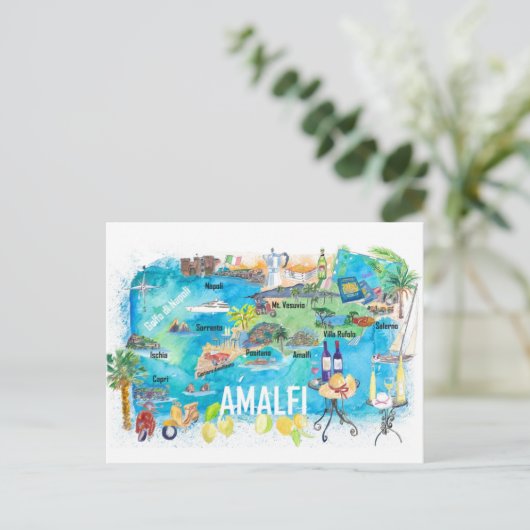 Amalfi Italië Illustratie mediterrane reiskaart Briefkaart (Staand voorkant)