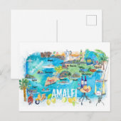 Amalfi Italië Illustratie mediterrane reiskaart Briefkaart (Voorkant / Achterkant)