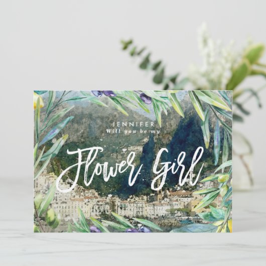 Amalfi italië is mijn voorstel voor een bloemmeisj bedankkaart (Staand voorkant)