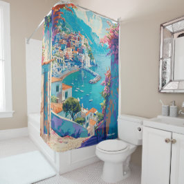 Amalfi Italië Kunst Vintage Illustratie Reizen Douchegordijn
