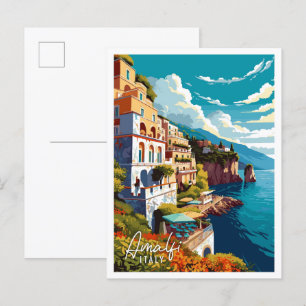 Amalfi Italië Kunst vintage reisillustratie Briefkaart
