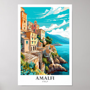Amalfi Italië Kunst Vintage Reizen Illustratie Poster