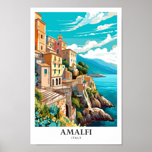 Amalfi Italië Kunst Vintage Reizen Illustratie Poster (Voorkant)