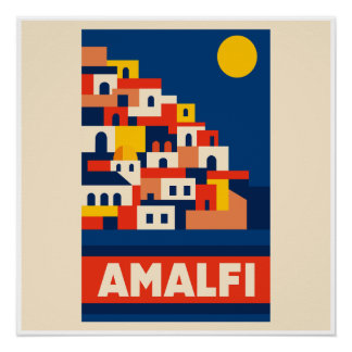 Amalfi Italië Oude Reisposter Retro Kuststreek Perfect Poster