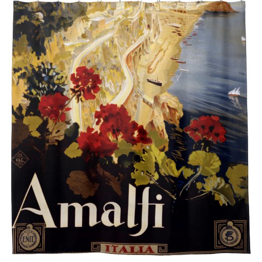 Amalfi Italië Reisposter Art Graphic Douchegordijn (Voorkant)