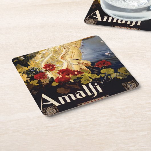 Amalfi Italië Reisposter Art Graphic Kartonnen Onderzetters (Schuin)