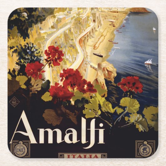 Amalfi Italië Reisposter Art Graphic Kartonnen Onderzetters (Voorkant)