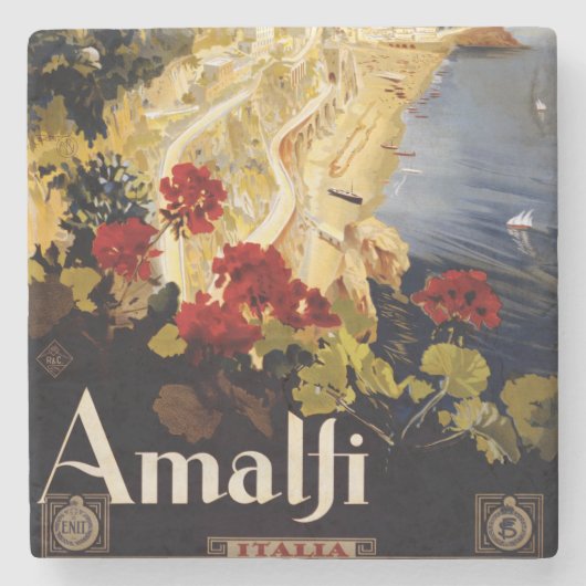 Amalfi Italië Reisposter Art Graphic Stenen Onderzetter (Voorkant)