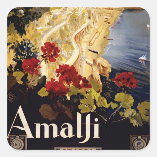 Amalfi Italië Reisposter Art Graphic Vierkante Sticker (Voorkant)