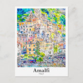 Amalfi Italië Reizen Waterverf Hand getekend Briefkaart (Voorkant)