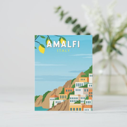 Amalfi Italië Retro Travel Art  Briefkaart (Staand voorkant)