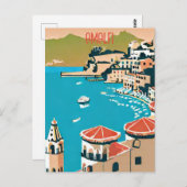Amalfi Italië Retro Travel Art Briefkaart (Voorkant / Achterkant)
