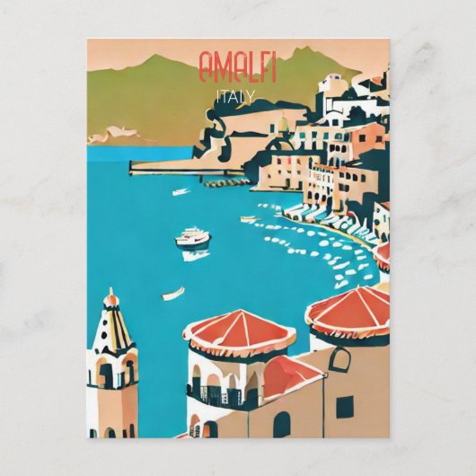 Amalfi Italië Retro Travel Art Briefkaart (Voorkant)