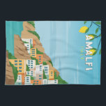 Amalfi Italië Retro Travel Art  Theedoek<br><div class="desc">Amalfi-vectorkunstontwerp. Amalfi is een stad in een dramatische natuurlijke omgeving onder steile kliffen aan de zuidwestkust van Italië.</div>