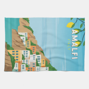 Amalfi Italië Retro Travel Art  Theedoek