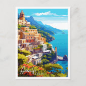 Amalfi Italië vintage reisillustratie Briefkaart (Voorkant)