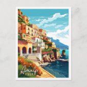 Amalfi Italië vintage reisillustratie Briefkaart (Voorkant)