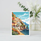 Amalfi Italië vintage reisillustratie Briefkaart (Staand voorkant)