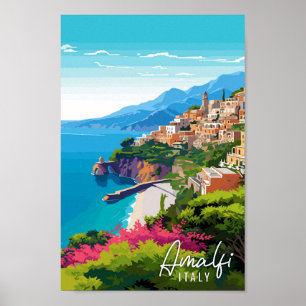 Amalfi Italië vintage reisillustratie Poster