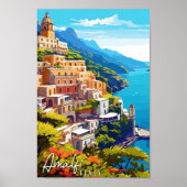 Amalfi Italië vintage reisillustratie Poster (Voorkant)