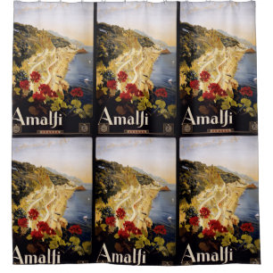 Amalfi Italy Vintage Travel Poster douchergordijn Douchegordijn