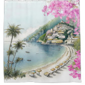 Amalfi-kust aquarel douchegordijn (Voorkant)