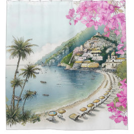 Amalfi-kust aquarel douchegordijn