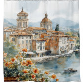 Amalfi-kust aquarel douchegordijn (Voorkant)