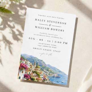 Amalfi-kust Aquarel Italië Bestemming Huwelijk Kaart