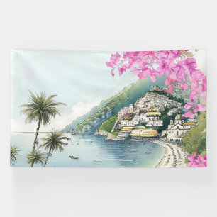 Amalfi-kust Aquarel Kunstprint Spandoek
