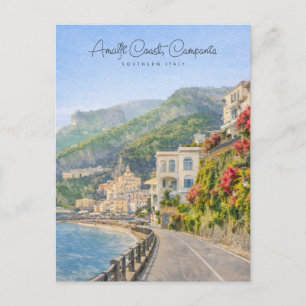 Amalfi-kust Aquarel Romantische Reisherinnering Feestdagenkaart