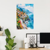 Amalfi-kust Aquarel Vintage Reisposter Ski Poster (Thuiskantoor)