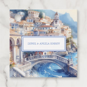 Amalfi-kust Blauwe Tegels Italië Gepersonaliseerde Bedankjes Labels