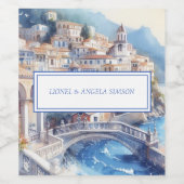 Amalfi-kust Blauwe Tegels Italië Gepersonaliseerde Wijn Etiket (Enkel label)