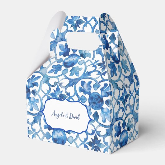 Amalfi-kust Blauwe Witte Tegels Italië  Bedankdoosjes (Voorkant Zijde)